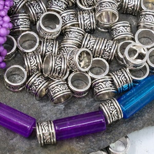 24 Antique Silver Metal Spacer Beads, Large Hole Patterned Beads, Jewelry Findings