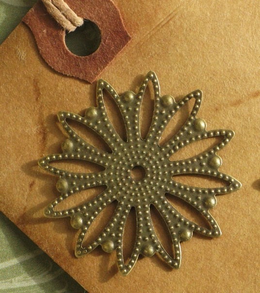 6 Stamped Brass Jewelry Craft Medallions Sunburst Filigree Etsy