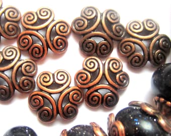 30 Copper Bead caps antiqued metal jewelry making supplies 12mm F1284-(V7)