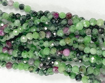 Ruby Zoisite Faceted Beads, Semiprecious Stone Rounds with Deep Ruby and Green Hues, 2mm, 1 Strand