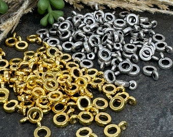 Cuentas separadoras de anillos sencillas con argolla - Colgadores de cuentas para joyería - Cuentas con argolla para anillos - Oro antiguo/Plata - Cantidad: 30
