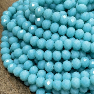 Soft Sea Blue Faceted Czech Crystal Opaque Rondelle Beads - 1 Strand