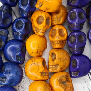 Vibrant Howlite Turquoise Halloween Skull Beads - Spooky and Striking Jewelry Supplies - Day of the Dead Jewelry - 1 Strand; 18mm