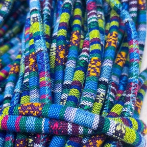 Mixed Color Ethnic Cotton Cord,  Blue Textile Wrap Cord, Patterned Cotton Cord 6mm, 1 Yard