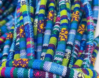 Mixed Color Ethnic Cotton Cord,  Blue Textile Wrap Cord, Patterned Cotton Cord 6mm, 1 Yard