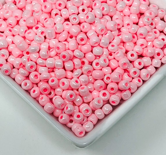 Glass Seed Beads, Opaque Lustered, Round, Bubble Gum Pink, 4mm, Hole:  1.5mm, About 495pcs/50g 