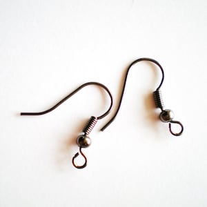 Gunmetal Wire Earring Hooks – 60 Pcs (30 Pairs) Ball and Coil Ear Wires, 18mm Dark Finish Earring Findings for Jewelry Making