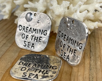 Dreaming of the Sea charms, Beach charms, silver charms, antique silver ocean charms 31mm x 31mm Qty 6