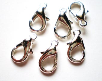 Silver lobster claw jewelry clasp craft supplies 12mm x 6mm Qty 24