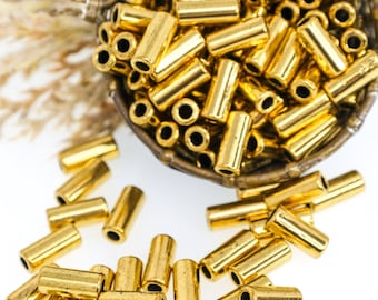 Minimalist Tube Spacer Beads, Industrial Style Metal Tube Beads with Antique Gold Finish