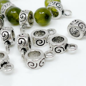 24 Antique silver hangers Charm hangers jewelry  making supplies  pendant hangers bead hangers  bail beads large hole bead