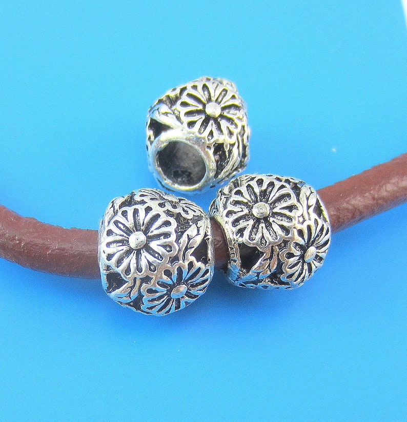 T6 8 Antique silver floral beads large metal beads large hole 11mm x 10mm ph 08as