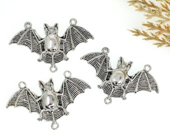 Antikes silbernes Fledermaus-Kronleuchter-Verbindungsstück, gotisches Halloween-Schmuckglied, Vampirflügel-Anhänger-Komponente