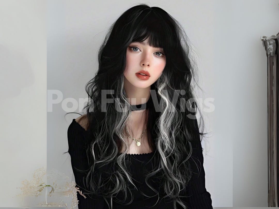 Ombre Black Gray Wig 28 inches Amazon.com : 7JHH WIGS Long Straight Grey Black Wig with  main image 3