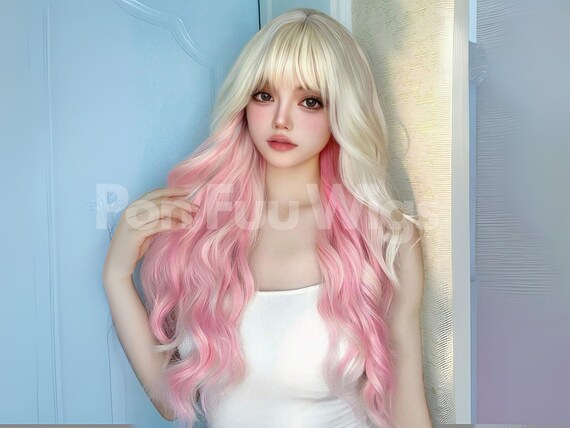 Human hair blend gradient pink with platinum blonde wig Icy blonde with pink ombré tips is this your style? Tag  main image 4