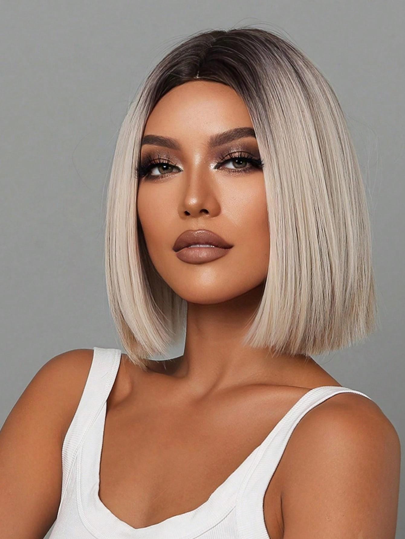Short Ombre Blonde Bob Wig, Platinum Wigs, Straight 