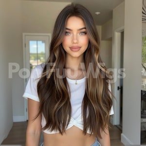 26 Inch Brown Blonde Woman Wig, Brown Ombre Wig, Blonde Wig, Long Wavy Wig, Synthetic Hair, Natural Wig, Heat Resistant Wig, Cosplay Wig