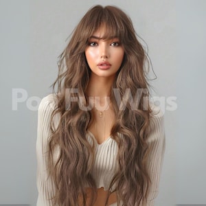 28 Inch Brown Long Wavy Wig, Brown Long Wig, Women Synthetic Wig, Long Curly Wave Wig, Natural Wig, Cosplay Wig, Synthetic Wig, Gift For Her