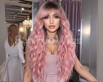 ✨NWT 26 Inch Butterfly Haircut Synthetic Wig ombré pink ISEE 7x5 Ombre Pink 250% Density Pre-Styled Butterfly Cut  main image 3