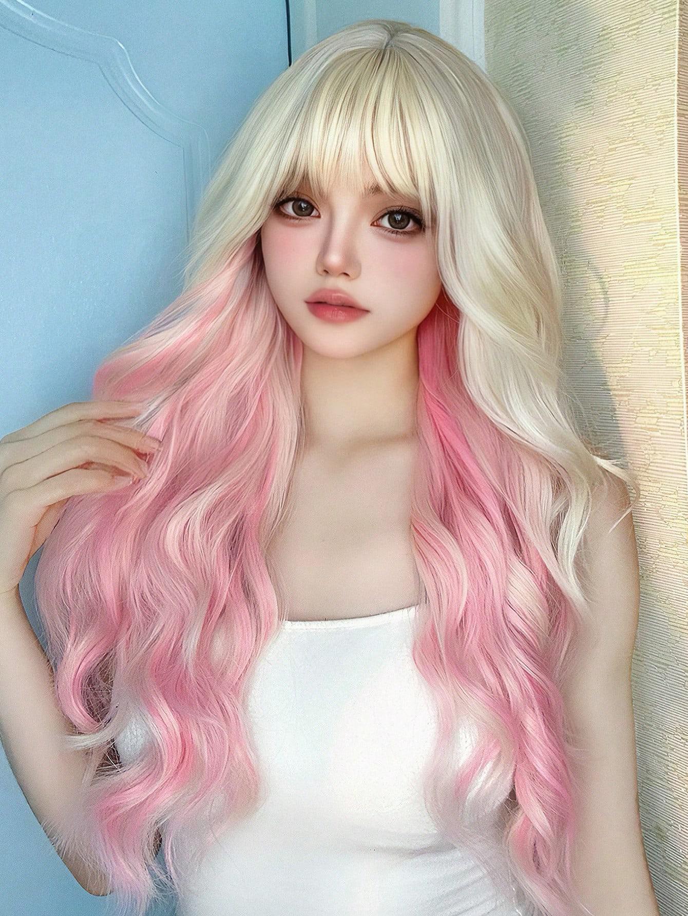 New Ombre pink 26 inch long synthetic wig MORICA 26 Inch Long Wavy Ombre Pink Wig, Heat Resistant  main image 3