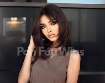 Medium Brown Straight Wig, Natural Looking Layered Synthetic Heat Resistant Hair For Women Daily Wear, Party, Cosplay, Halloween Wigs