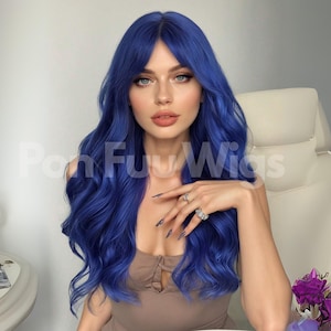 26 Inch Blue Wigs, Long Wigs, Wavy Wigs, Woman Wigs, Synthetic Wigs, Woman Hair, Blue Hair, Hair Wigs, Daily Wigs, Party Wigs, Cosplay Wigs
