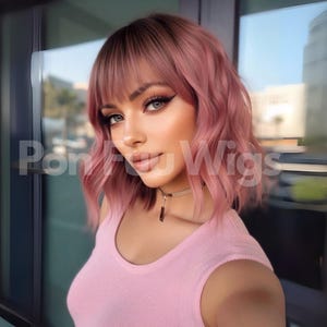 12 Inch Pink Wigs, Woman Wigs, Short Wigs, Wavy Wigs, Curly Wigs, Synthetic Wigs, Heat Resistant Wigs, Daily Wigs, Cosplay Wigs, Party Wigs