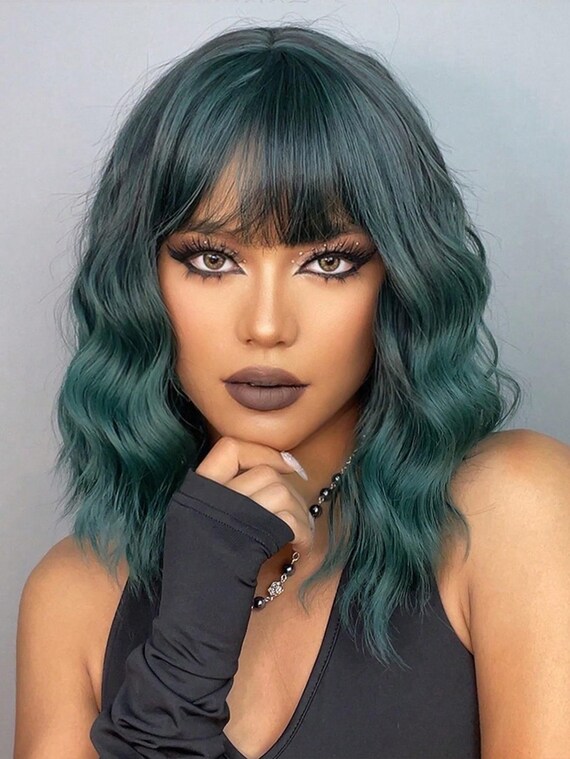 Short Wavy Bob Wig with Bangs Heat Resistant Synthetic Hair for Cosplay Amazon.com : Sallcks Black White Wig with Bangs Short Curly  main image 2