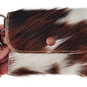 Cartera de tarjeta de cuero de vaca, cabello natural en el titular de la tarjeta de llavero de identificación, tarjeta de crédito o bolsa de tarjeta de visita, mini billetera de bolsillo de cuero para él o ella