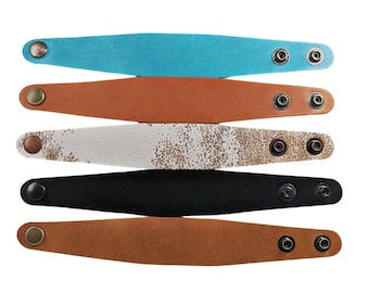 Leather Bracelet Supply- 1 1/4" Tapered Cuff - Pack of 5- Pick Your Neutral Leather Color, Unisex Jewelry Making, DIY Earthly Leather Blanks