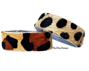 Animal Print Cowhide Bracelet Set: Adjustable Leather Cuffs