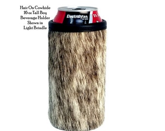 Cowhide Tall Boy Leather Beer Holder, 16 oz Drinks, Cowhide Leather Bottle Insulator, Beer Can Drink Gift, Tall Boy Coolie, Tall Boy Huggie