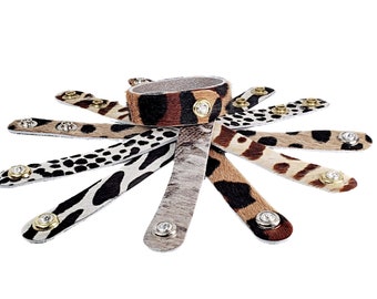 Animal Print, Acid Wash Cowhide Bracelet – 3/4"- PICK Your Favs- Pack of 5- With Swarovski Crystal Cowhide Cuff, Jewelry Stack Bracelets