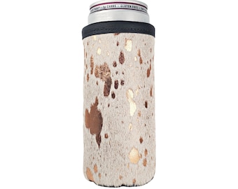 Cowhide Skinny Can Holder, Acid Wash Leather Slim Beverage Drink Coolie, Seltzer Can Holder, Thin Huggie, Bling Can Sleeve Gift