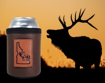 Custom Leather Can Holder, Personal Hunter's Coolie, Huntress Beer Gift, Fits COORS® Size Huggie, Hunting Gift, Personalized Gift Him or Her