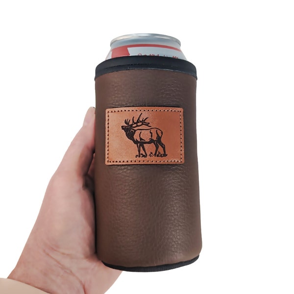 CUSTOM Leather Drink Holder, Leather Beer Coolie, Bison Leather Tall Boy, Leather Water Bottle Holder, Laser Engraved Beer Holder, Beer Gift