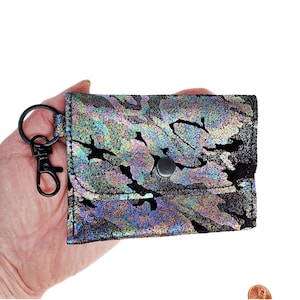 Cartera de tarjeta de identificación de cuero, llavero monedero monedas, mini monedero, clip en el bolso, oro metálico, verde, múltiple, azul gamuza de camuflaje, regalo para ella