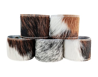 Cowhide Bracelet - 2"- VARIETY Colors- Pack of 5 - Natural Hair On Cowhide, Cowhide Cuffs, Speckled & Spotted Cowhide Leather DIY Jewelry