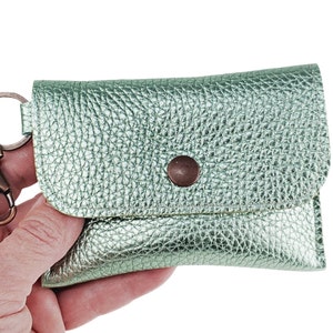 Cartera de cuero con llavero, tarjetero para identificación y visita en cuero metálico para monedas/efectivo, bolsillo con clip, bolso, mochila, regalo de San Valentín