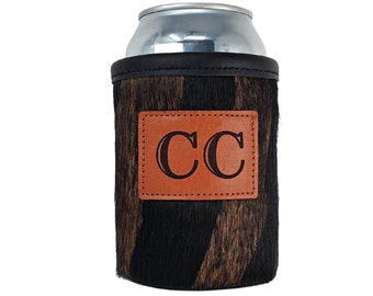 Custom Animal Print/Acid Wash Cowhide Can Holder, Personalized COORS® Size, Stubby Beer Huggie, Beverage Gift, Beer Sleeve, Bridal Gift