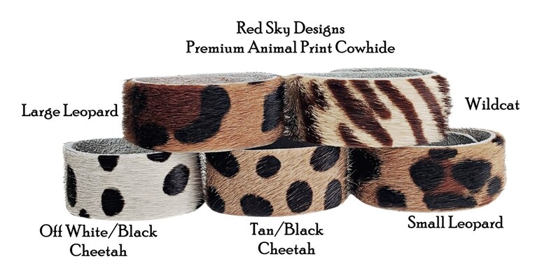Cowhide Cuffs, SINGLE 5/8 Width Bracelet with Swarovski Crystal Snap, Animal Print or Acid Wash, Birthday or Leather 3rd Anniversary Gift image 5