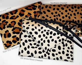 Leather Clutch Handbag Cowhide Clutch Leather Zipper Wrist-let Leopard Cheetah Zebra Animal Print Cowhide Purse Bison Leather Handbag