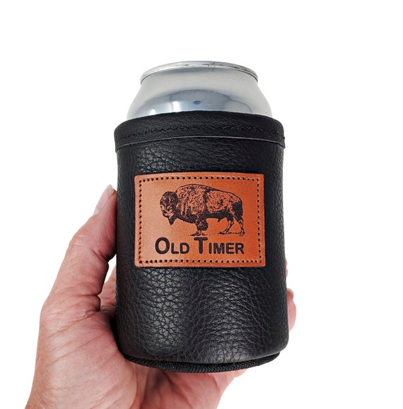 Leather Can Koozie , Black