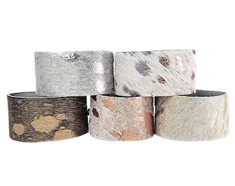 Acid Wash Cowhide Bracelet Set: 1 1/2" Leather Cuffs