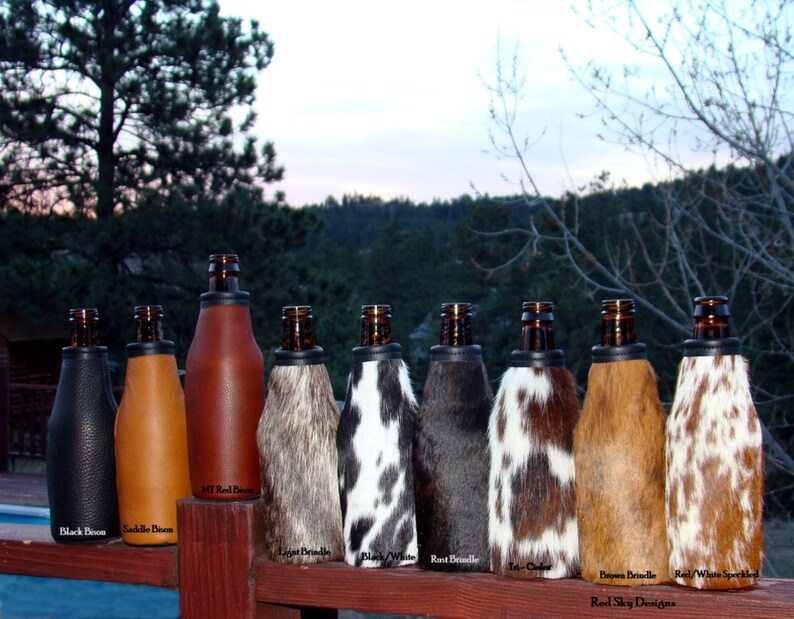 Custom Cowhide Beer Bottle Holder Laser Engraved Leather Etsy