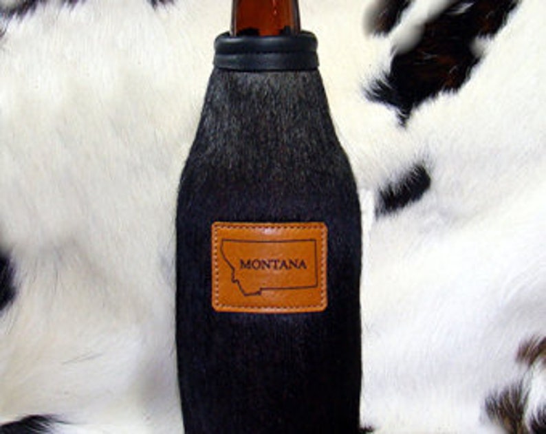 Custom Cowhide Beer Bottle Holder Laser Engraved Leather Etsy