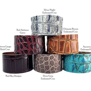 EMBOSSED Leather Bracelet - Supply PACK OF 5 - 1 1/2&quot; Width- Embossed Reptile,  Gator, Croc, Python, Custom Leather Jewelry Making Supplies