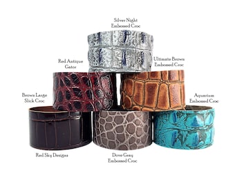 EMBOSSED Leather Bracelet - Supply PACK OF 5 - 1 1/2" Width- Embossed Reptile,  Gator, Croc, Python, Custom Leather Jewelry Making Supplies