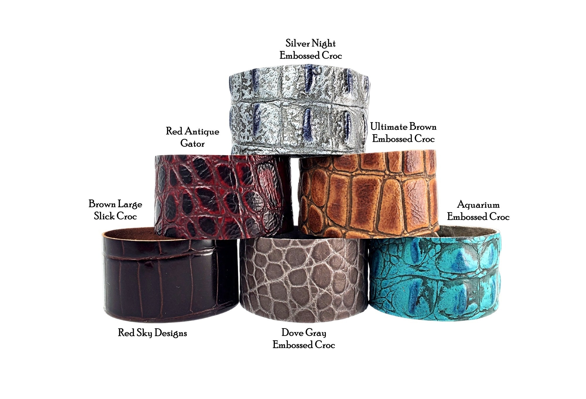 Bracelet Cuir Noir Imprimé Crocodile – Conchos Croix – Showman – Neuf