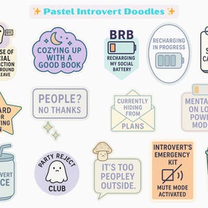 Pastel Introvert Sticker Sheet: Cozy Doodles for Journals